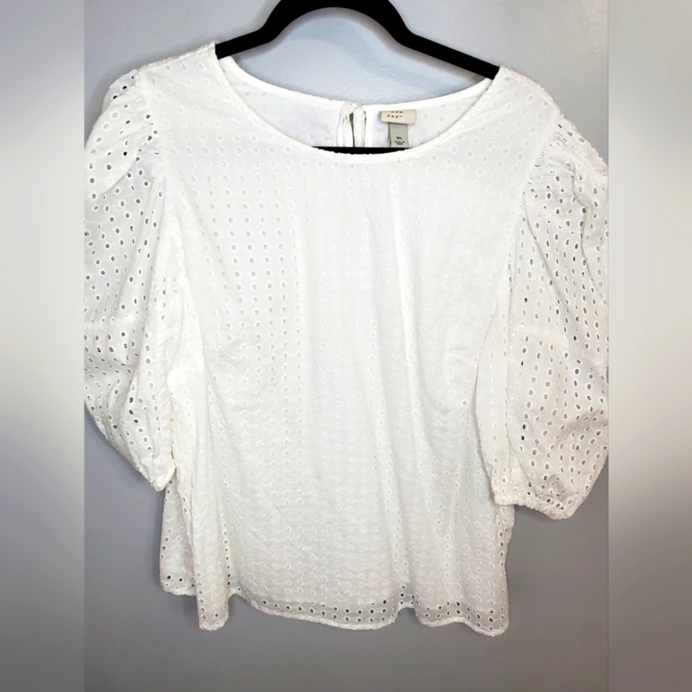 Puff sleeve eyelit blouse